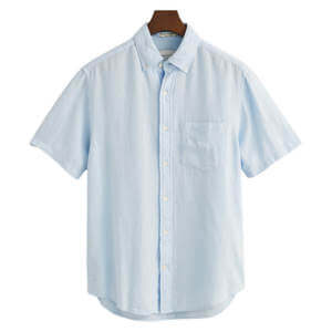 GANT Regular Fit Textured Cotton Linen Short Sleeve Shirt